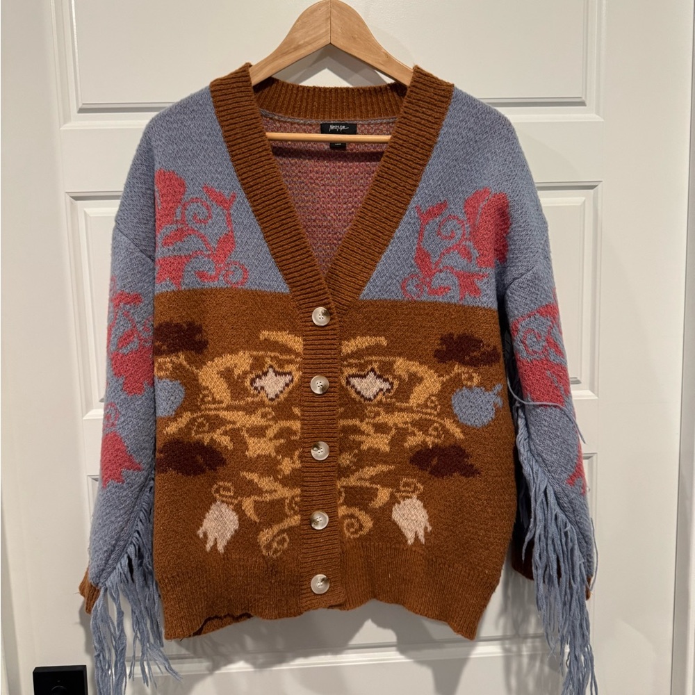 Nasty Gal Brown and Blue Patterned Cardigan